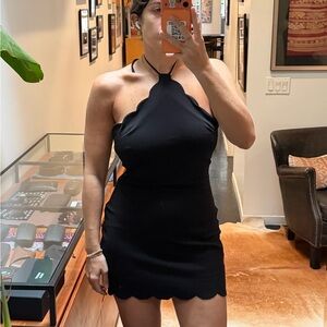 Kimchi Blue Black Scallop-Hem Halter Mini Dress